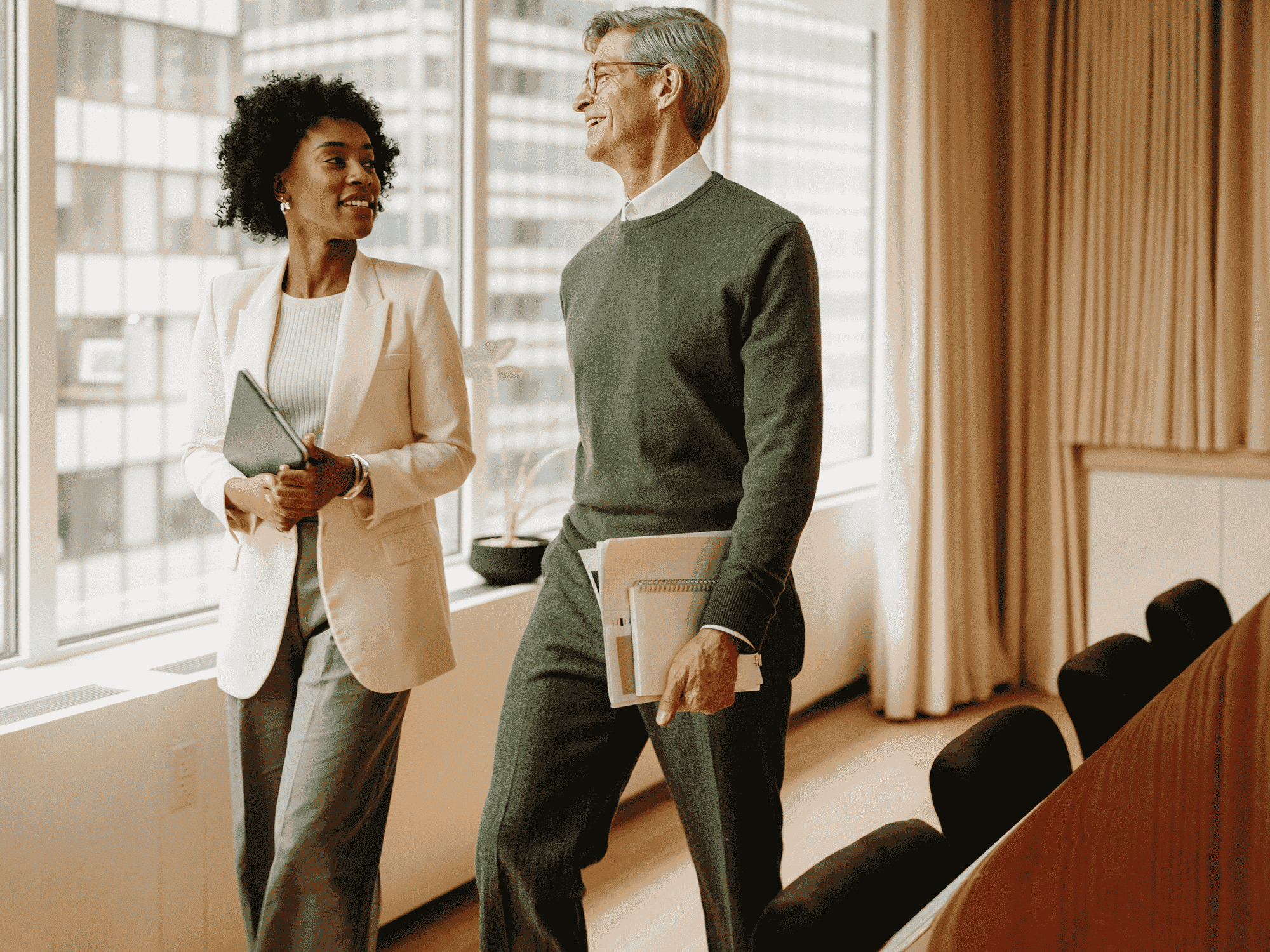 Happy team collaborating